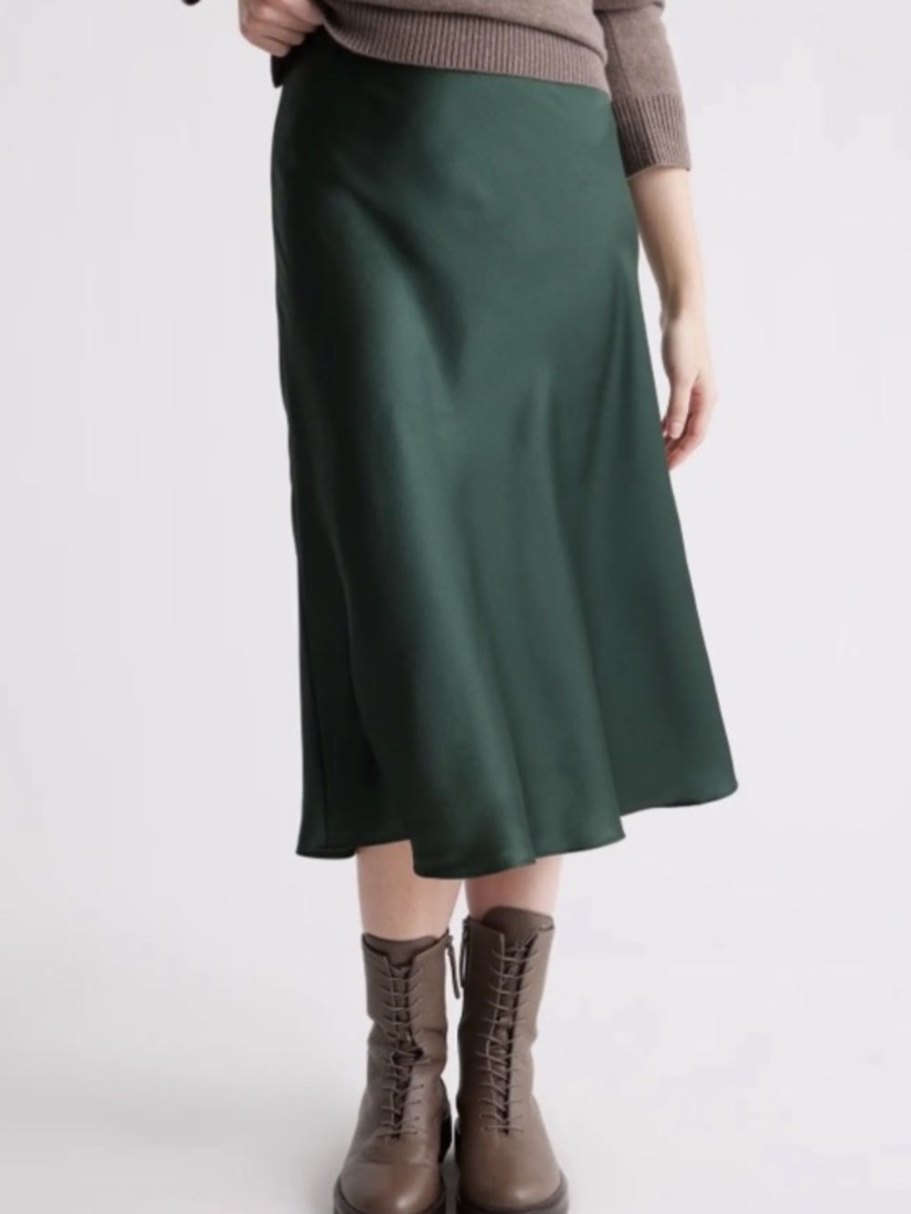 Quince Washable Silk Midi Skirt, XL Forest Green